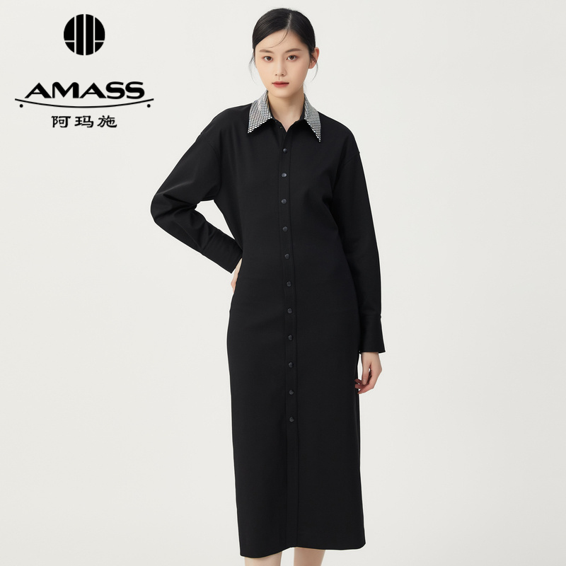 AMASS阿玛施 时尚单排扣收腰长袖连衣裙 5500463