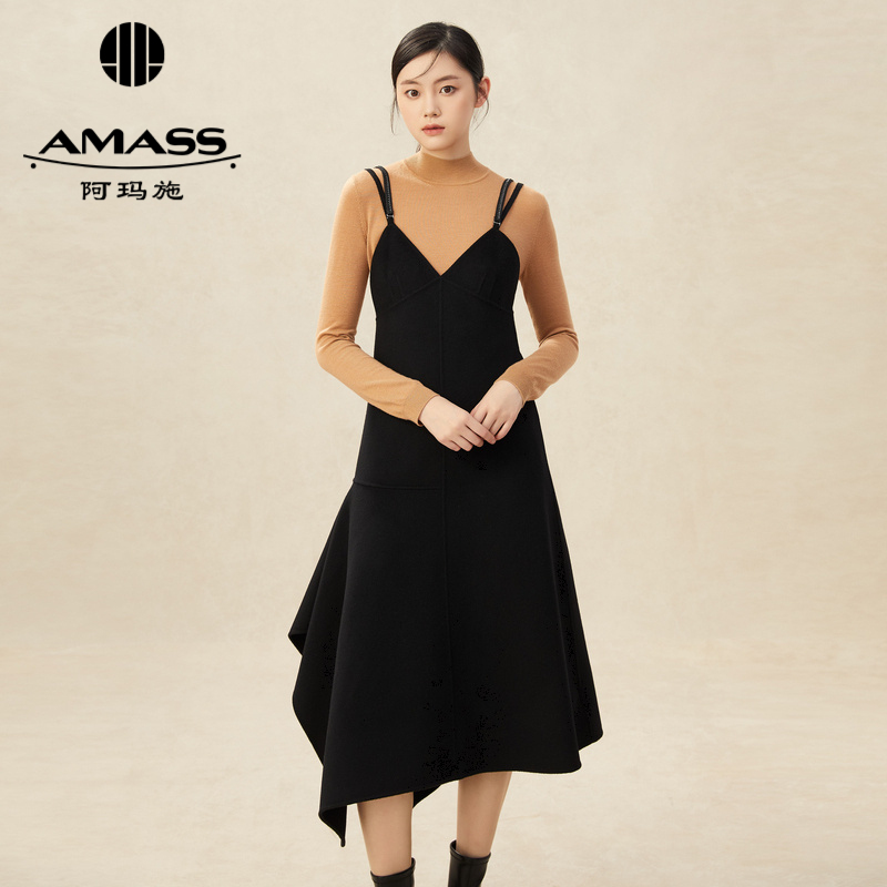AMASS阿玛施 黑柜不规则吊带洋装肩带可拆卸5500464