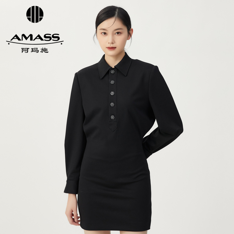 AMASS阿玛施 黑柜系列长袖收腰洋装5500472