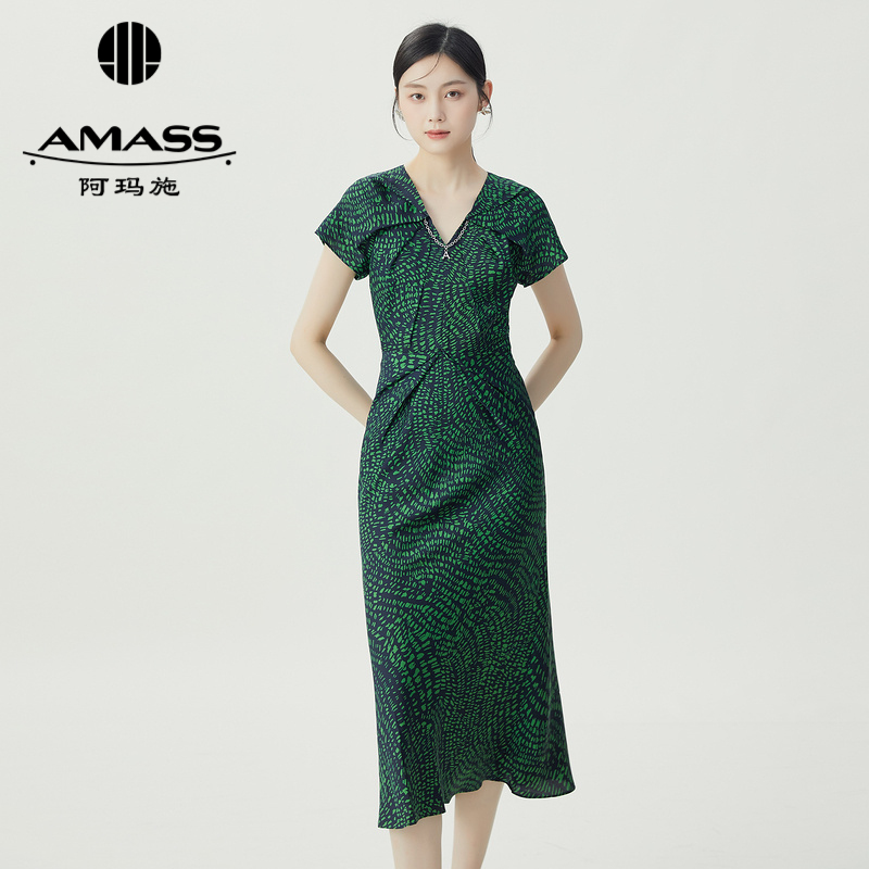 阿玛施AMASS 气质新中式链条设计优雅收腰长裙5500477