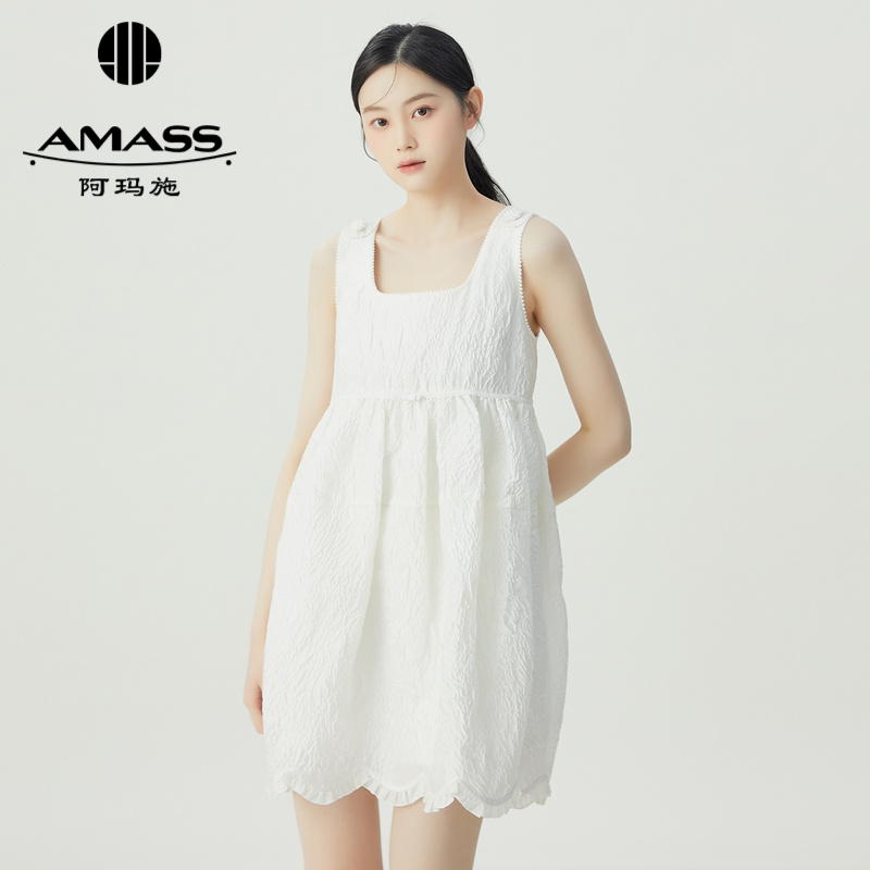 阿玛施AMASS 褶皱肌理感气质无袖蓬蓬裙5500482