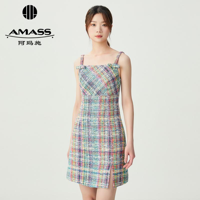 阿玛施AMASS 甜美俏皮芭比格纹无袖洋装5500489