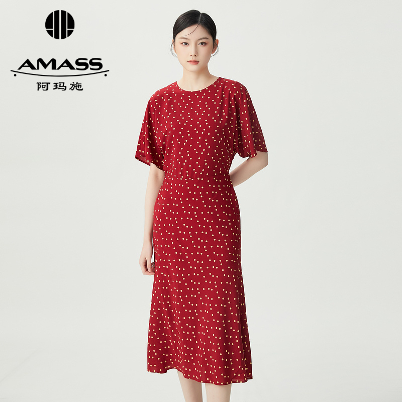阿玛施AMASS 复古经典优雅气质波点短袖洋装5500496