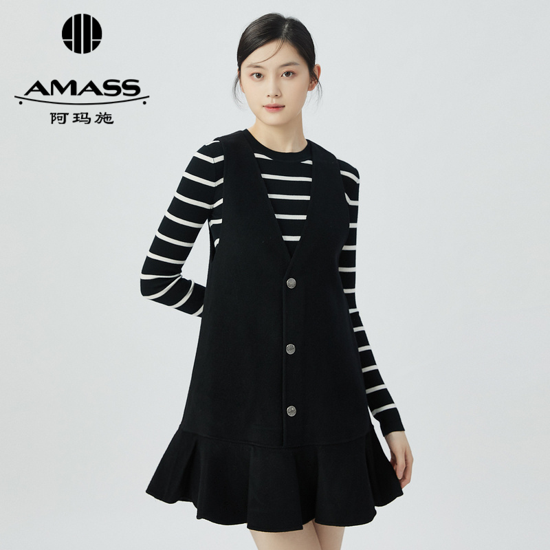 阿玛施AMASS 减龄学院风双面尼无袖洋装5500510