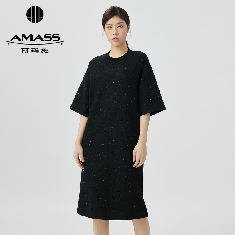 阿玛施AMASS 质感高级星空黑圆领短袖洋装5500520