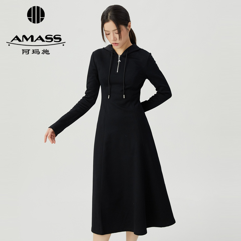 阿玛施AMASS 个销街头感连帽卫衣式休闲连衣裙5500526