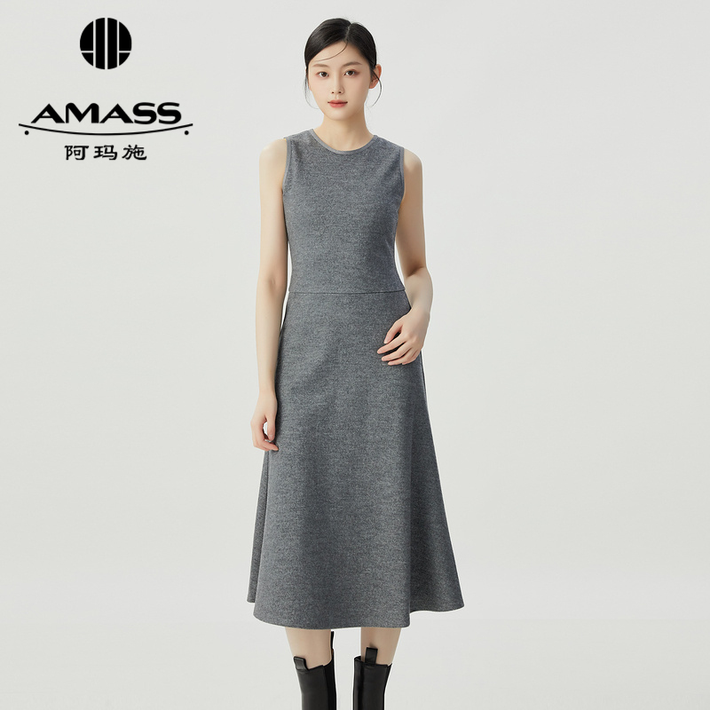 阿玛施AMASS 极简风细闪质感纯色无袖连衣裙5500528