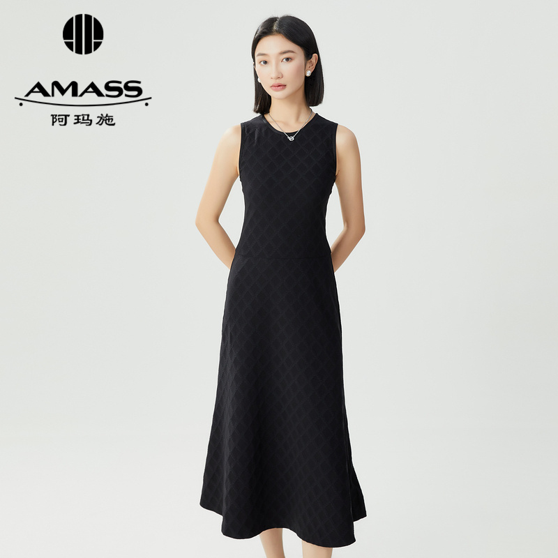 阿玛施AMASS 优雅经典褶皱肌理无袖A摆轻礼服型洋装5500528