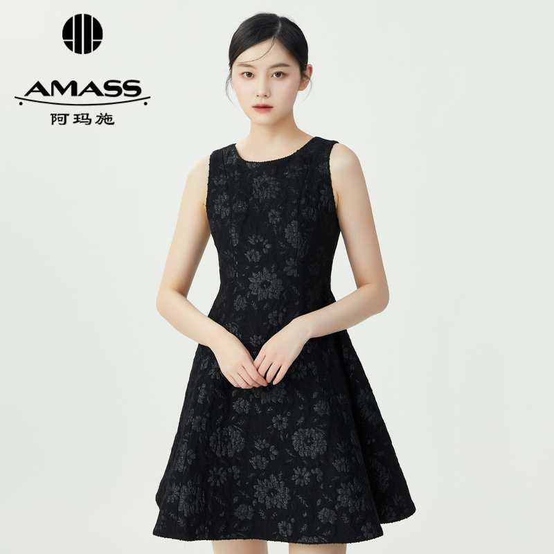 AMASS阿玛施 高级质感提花收腰圆领无袖洋装裙短裙 5500535