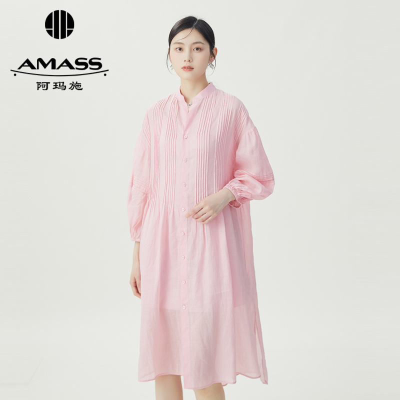 阿玛施AMASS 清爽舒适甜心氛围感亚麻廓形洋装5500536