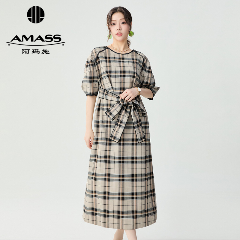 阿玛施AMASS 复古优雅气质短袖连衣裙5500545