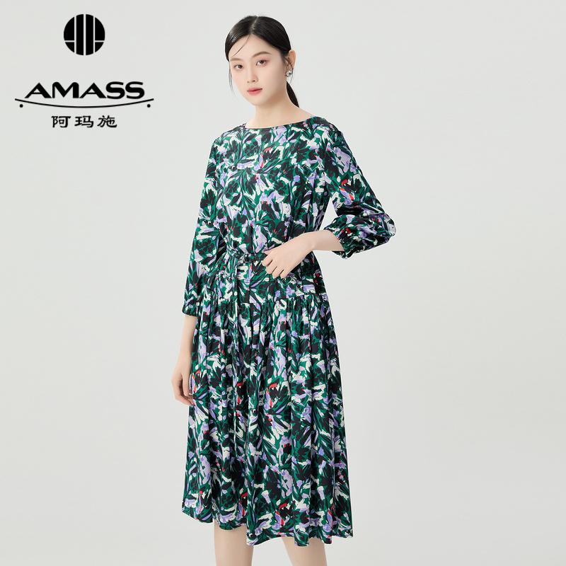 阿玛施AMASS 优雅气质印花长袖洋装5500548