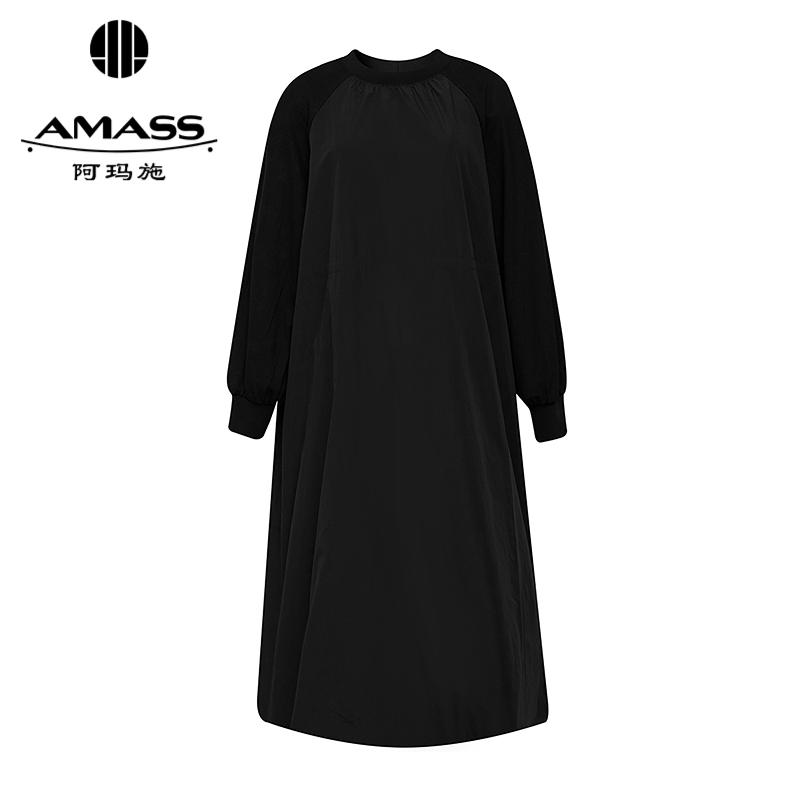 阿玛施AMASS 简约休闲腰间抽绳设计纯色长裙5500555