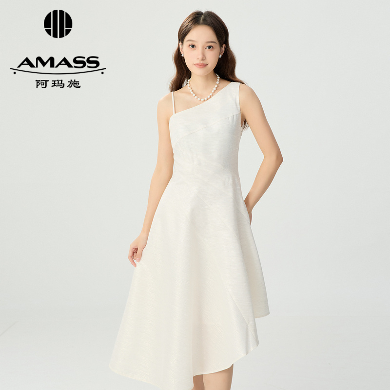 阿玛施AMASS 优雅气质肌理感压花下摆不规则无袖吊带连衣裙5500559