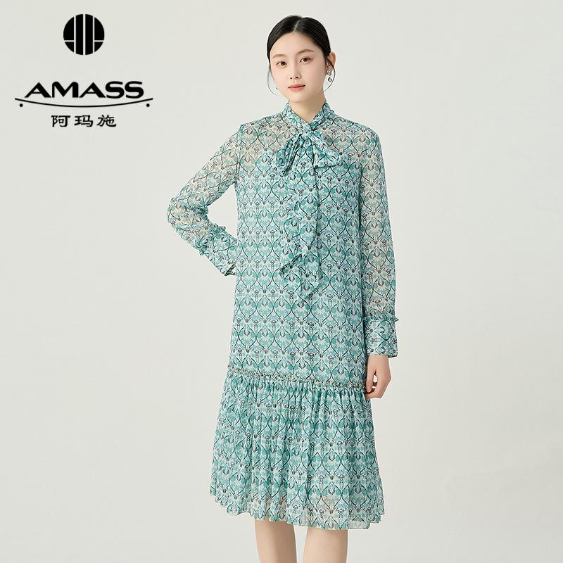 阿玛施AMASS 夏日出游浪漫飘逸舒适印花洋装5500563
