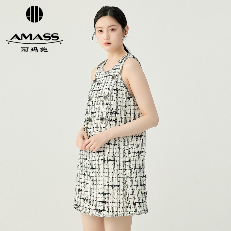 阿玛施AMASS 高级质感编织肌理小香料马甲连衣裙5500565-1