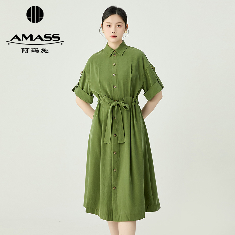 阿玛施AMASS 休闲工装式腰间系带短袖连衣裙5500590