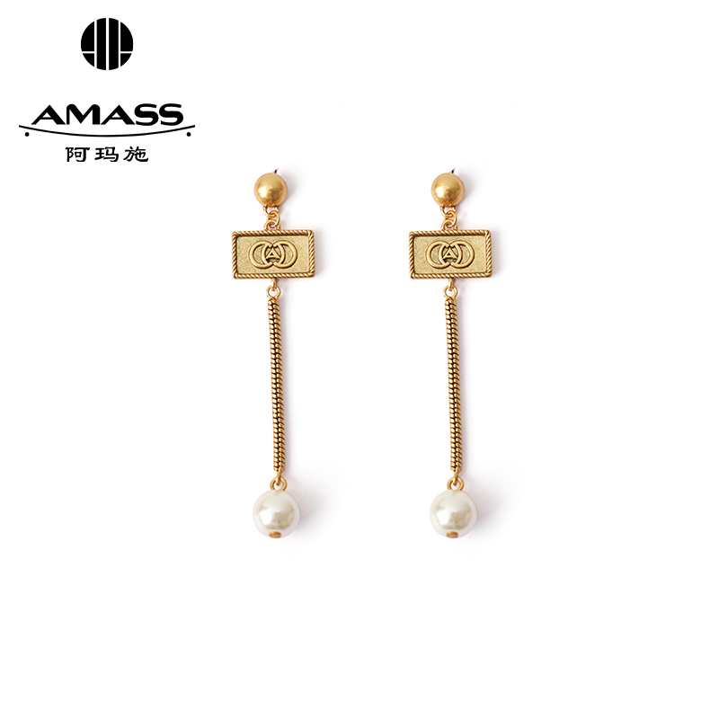 阿玛施AMASS 质感精致金链条珍珠耳环590008