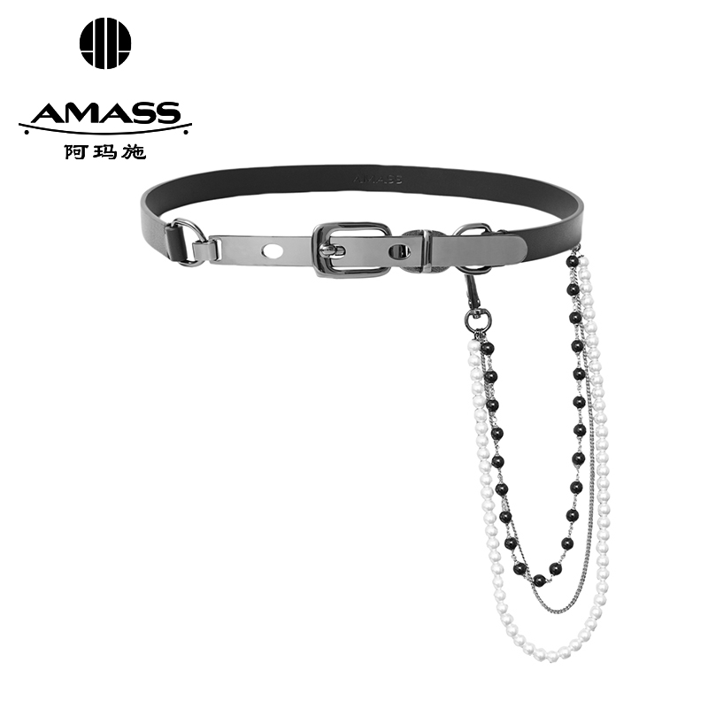 阿玛施AMASS 质感金属带装饰珍珠形腰链皮腰带590012
