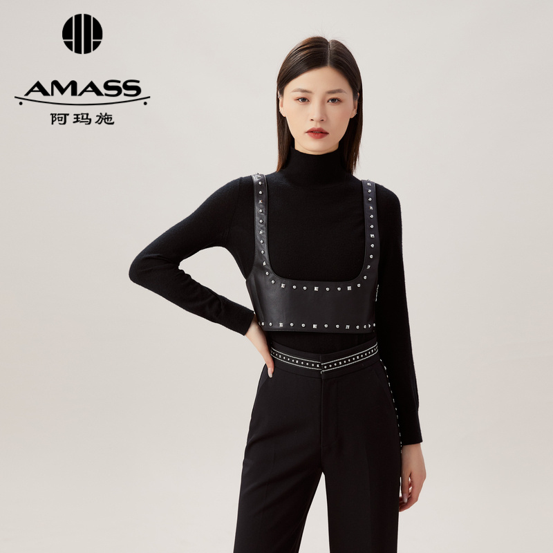 AMASS阿玛施 小羊皮铆钉造型马甲5900222