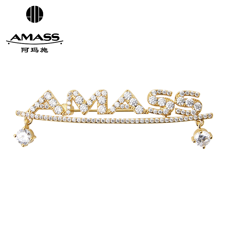阿玛施AMASS 经典logo弧形装饰钻胸针590024