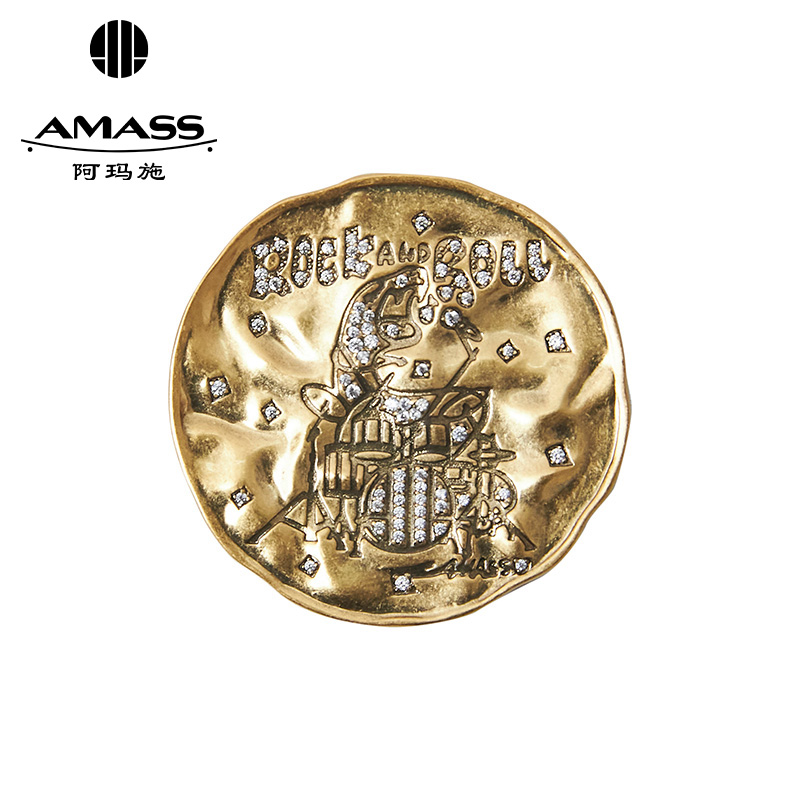 阿玛施AMASS 百搭圆形架子鼓镶钻胸针590030