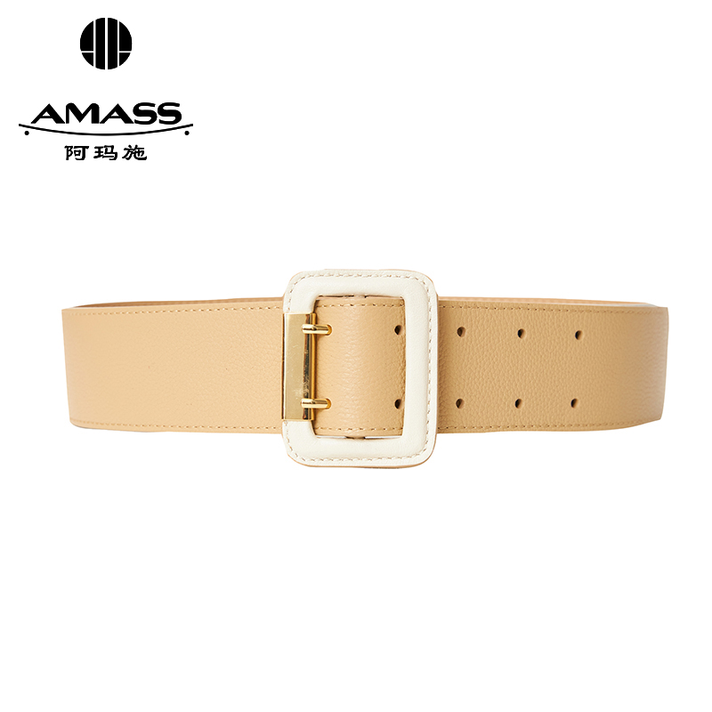 阿玛施AMASS 简约方扣宽版牛皮腰带5900370