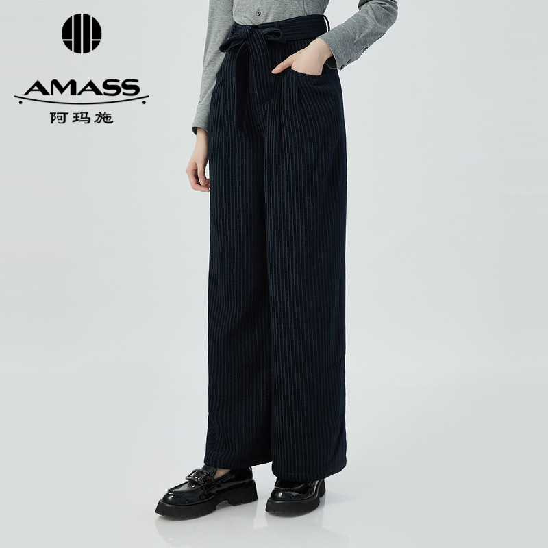 阿玛施AMASS 高级复古条纹长裤6100011附腰带