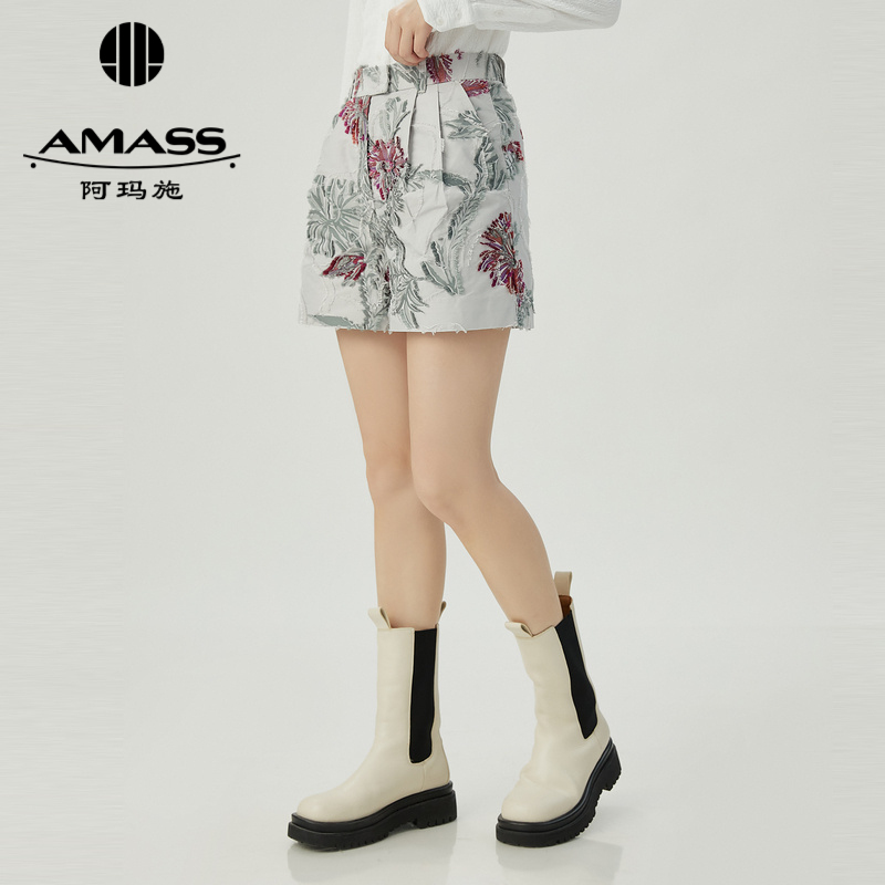 阿玛施AMASS 质感印花复古肌理感短裤6100012