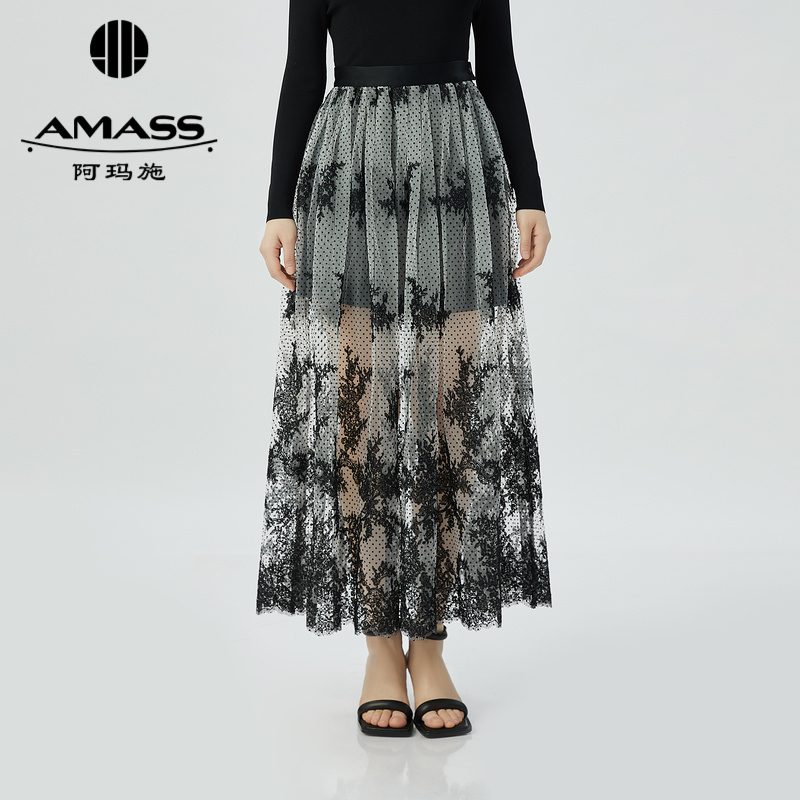 阿玛施AMASS 高级质感轻礼服半身透纱长裙6200006