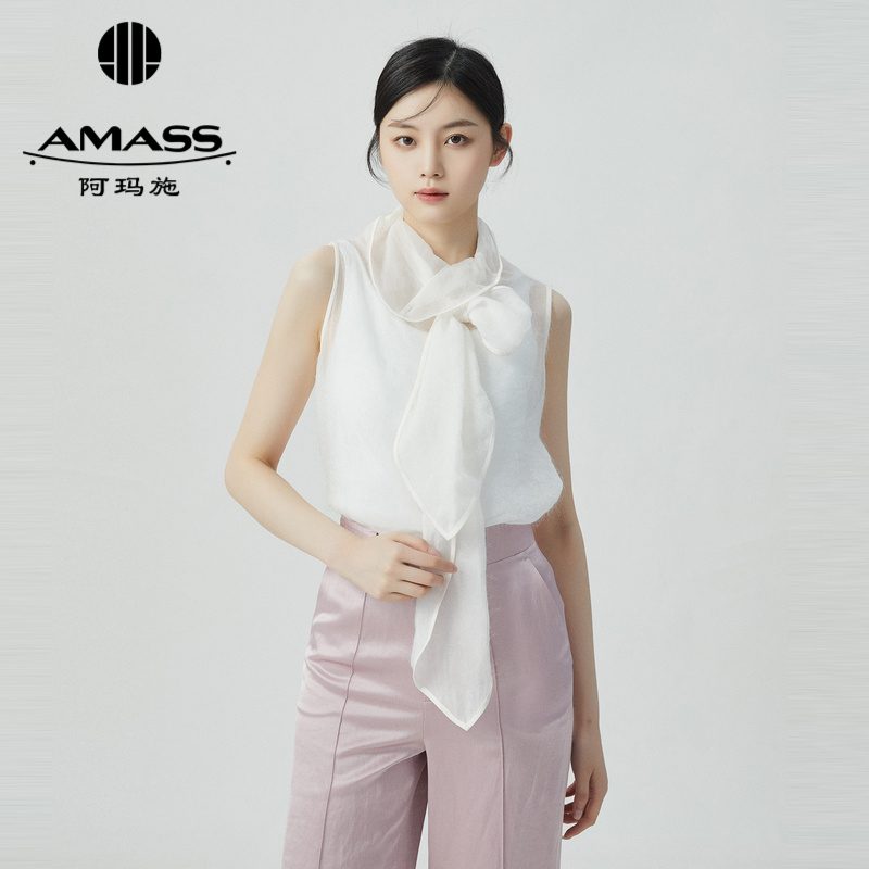 阿玛施AMASS 高级款透视无袖立领衬衫附领带6300015