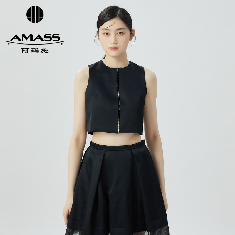 阿玛施AMASS 简约质感轻礼服无袖圆领背心6300016