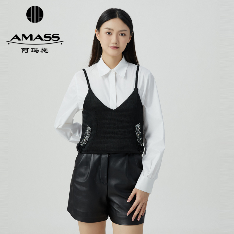阿玛施AMASS 高级款V领肌理感钉珠无袖吊带6300023
