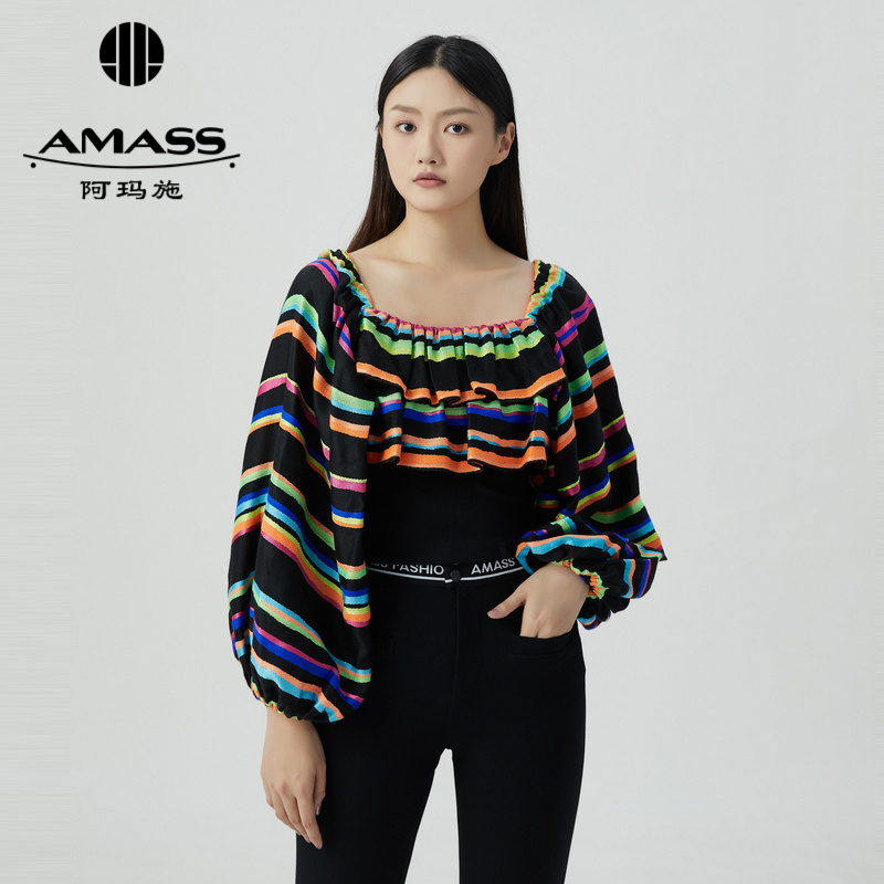 AMASS阿玛施 方领泡泡袖收腰短款上衣 6300029
