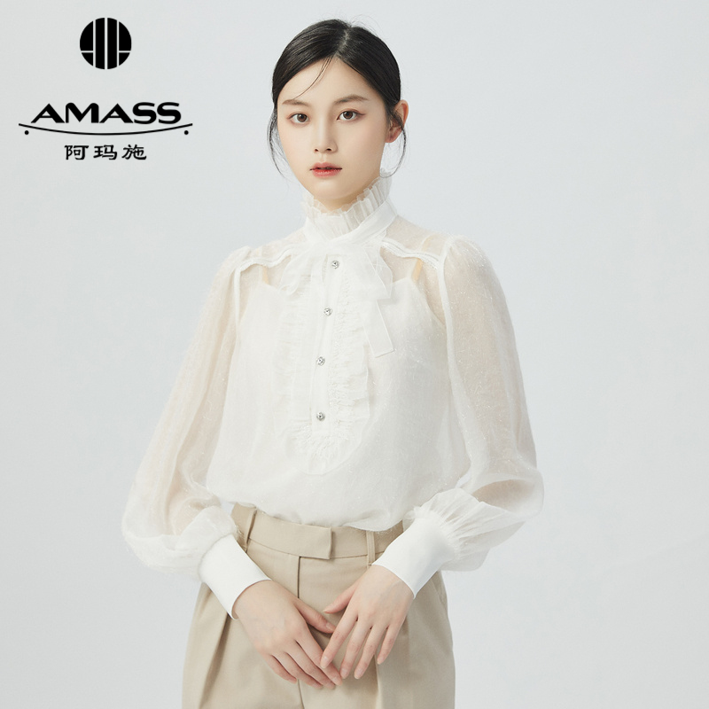 阿玛施AMASS 高级款精致透视复古宫廷风衬衫6300033