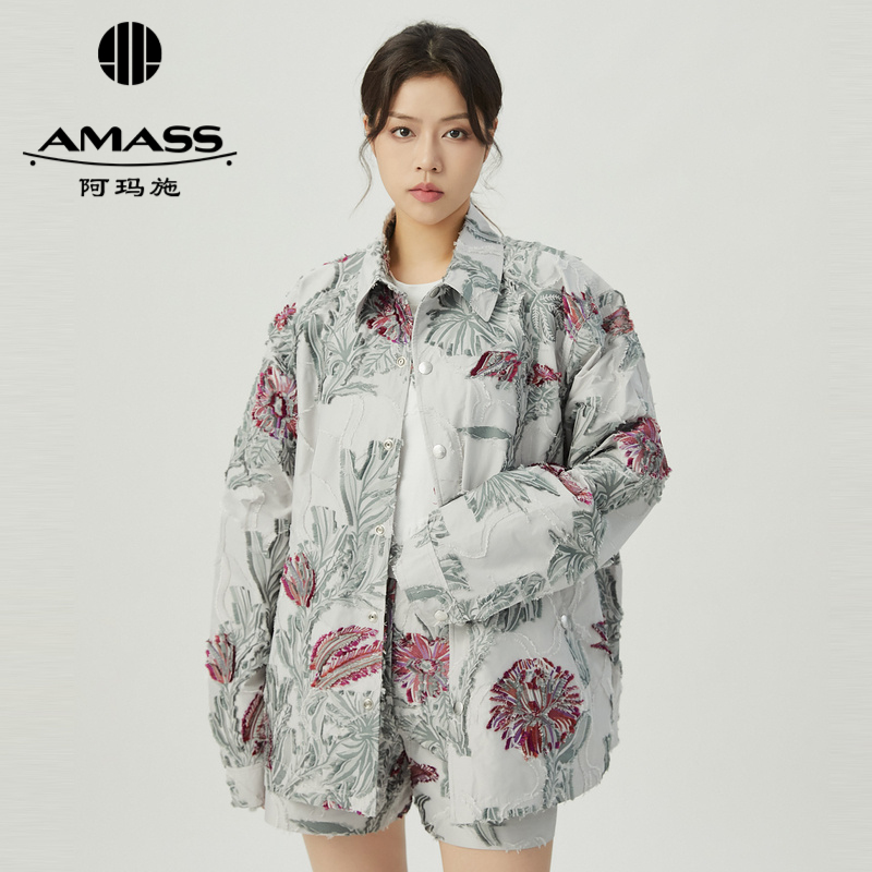 阿玛施AMASS 质感印花复古肌理感夹克外套6400047
