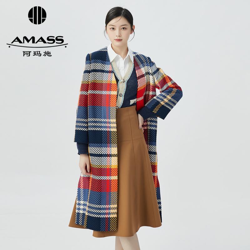 阿玛施AMASS 英伦复古风格纹廓形长款大衣6400050