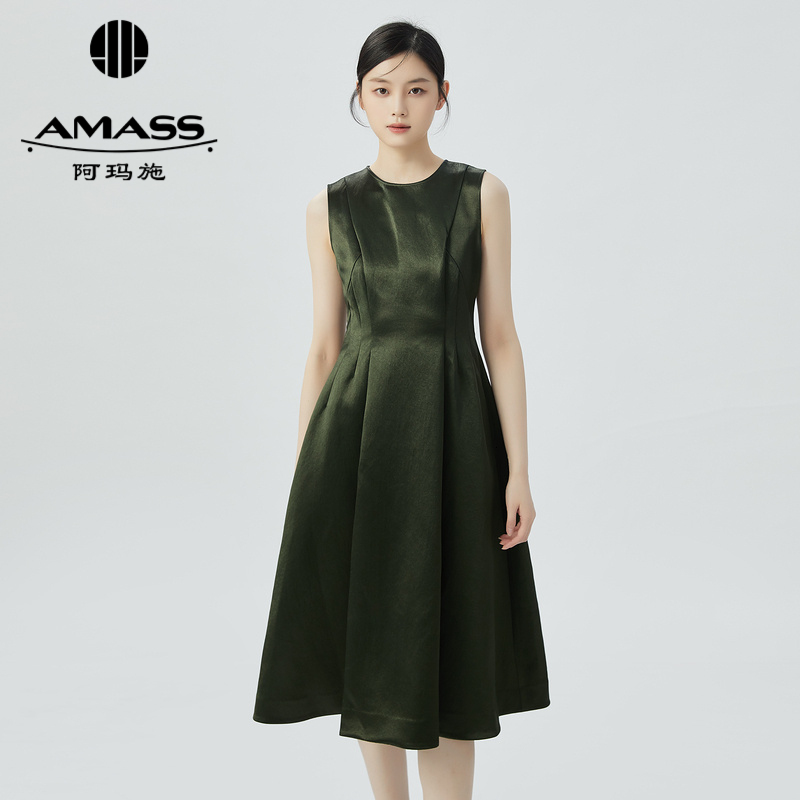 阿玛施AMASS 纯色质感无袖收腰洋装6500014