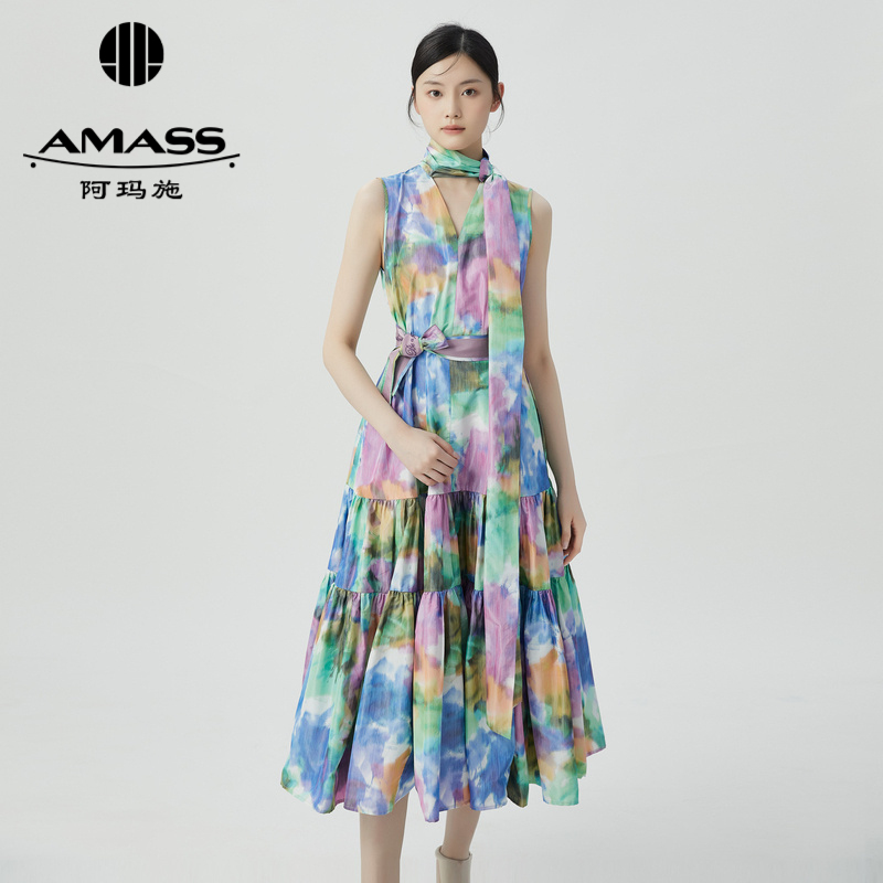 AMASS阿玛施 清新无袖V领连衣裙 6500020