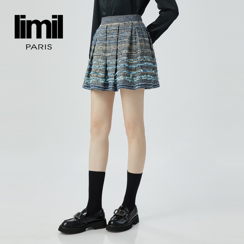 丽米儿limil 细闪带葱粗花呢百褶半裙9200047