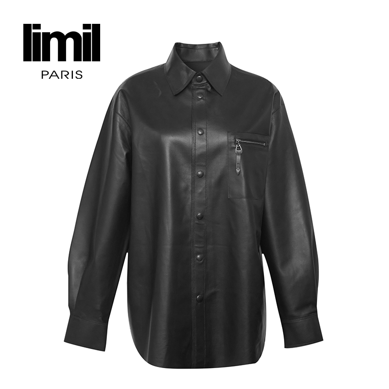 丽米儿limil 极简风质感外套式皮衬衫9300012