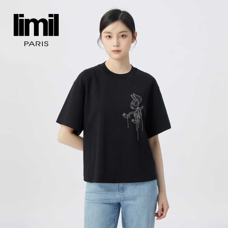 丽米儿limil  高级款纯色珠链圆领T恤9300112