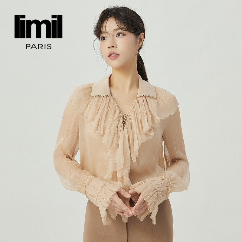 丽米儿limil 质感桑蚕丝宫廷风通透感衬衫9300132