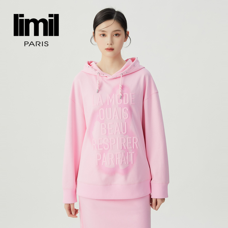 阿玛施丽米儿limil新款腮红粉烫钻连帽减龄卫衣9300136
