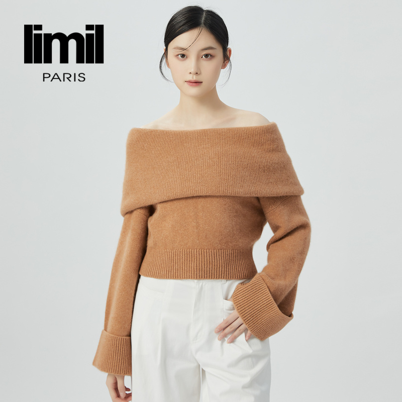 丽米儿limil 个性造型一字肩长袖针织9399036