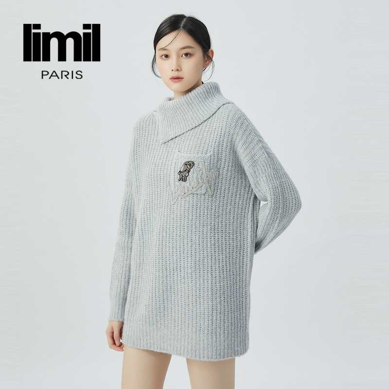 丽米儿limil 简约贴钻设计宽松高领针织9399041