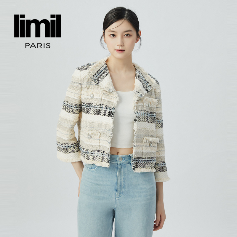 丽米儿limil 米蓝拼色质感小香风花呢外套9400069