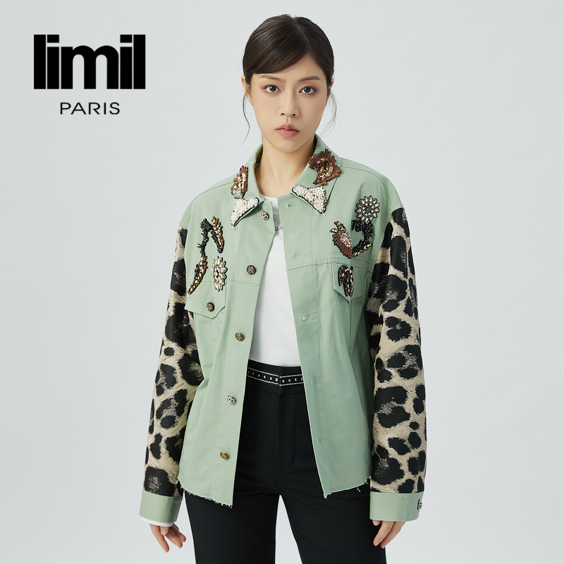 丽米儿limil 个性潮流手工贴钻豹纹廓形外套9400076