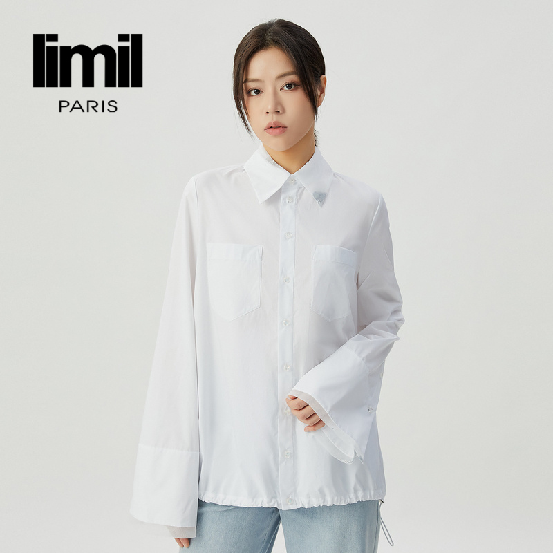 阿玛施丽米儿limil极简拼接乌干纱下摆抽绳衬衫型外套9400142