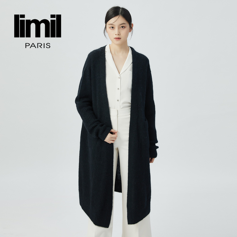 丽米儿limil 中长款简约纯色羊毛针织开衫9499003